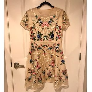 Chicwish Garden Embroidered Beige Organza Dress